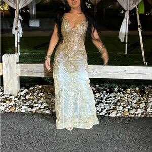 Gold and Grey Embellished Prom Dress